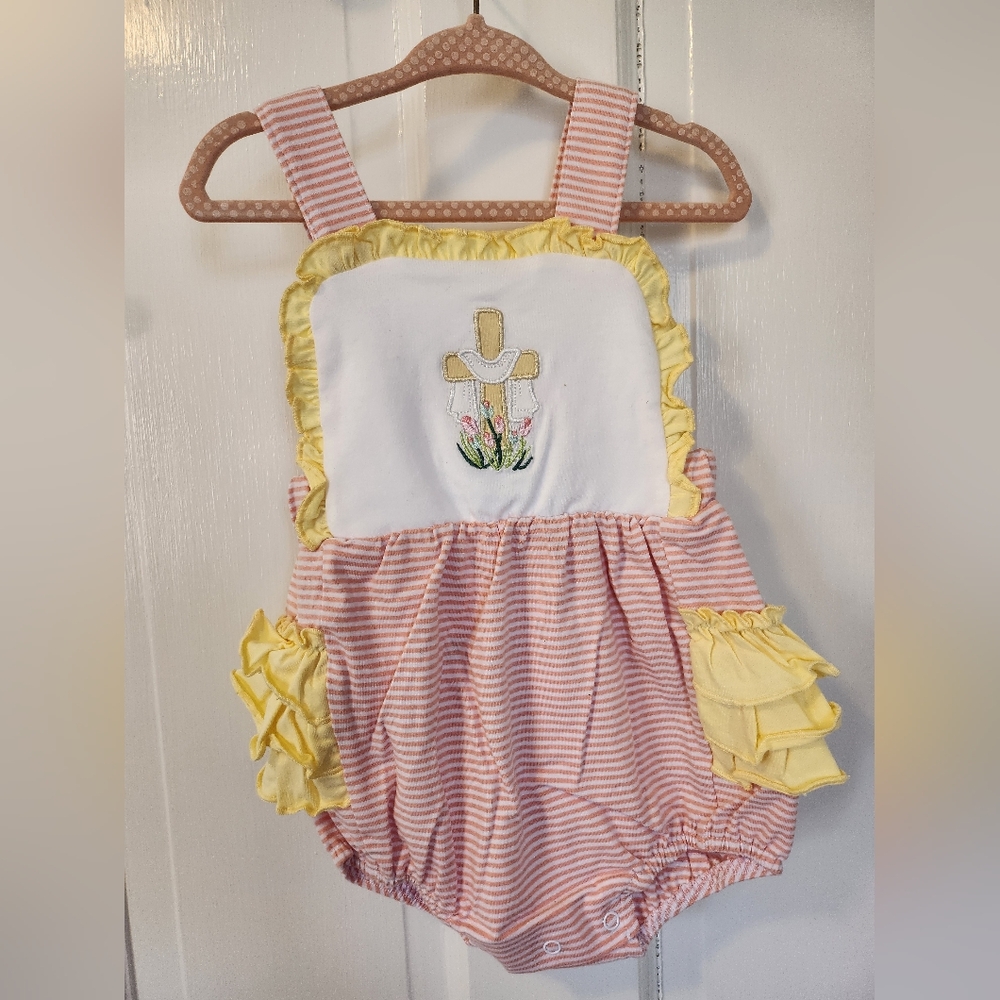 Pink and Yellow Striped Baby Romper Bubble (12M)